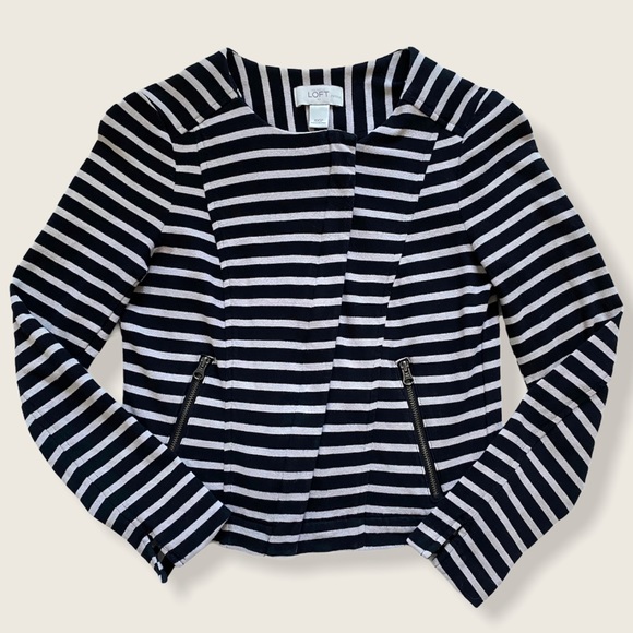 Ann Taylor Loft Striped Cotton Moto Jacket - Picture 2 of 7